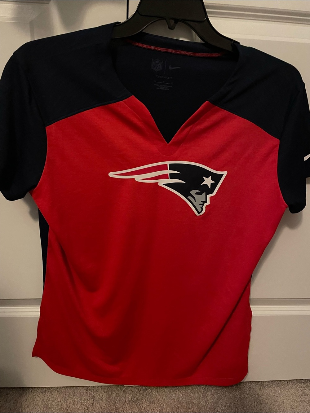 NFL Women's Red & Navy Patriots V-Neck Shirt